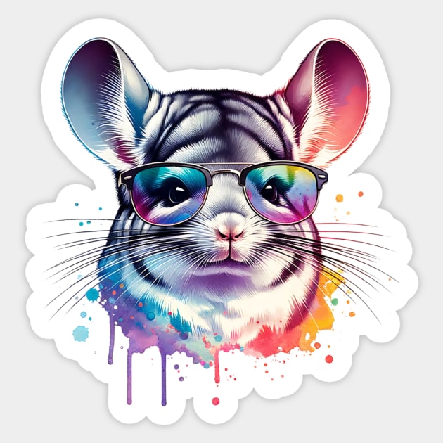 Watercolor Chinchilla Wearing Sunglasses. Sticker by The Jumping Cart